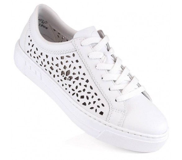 Skórzane komfortowe buty Rieker W RKR641 białe