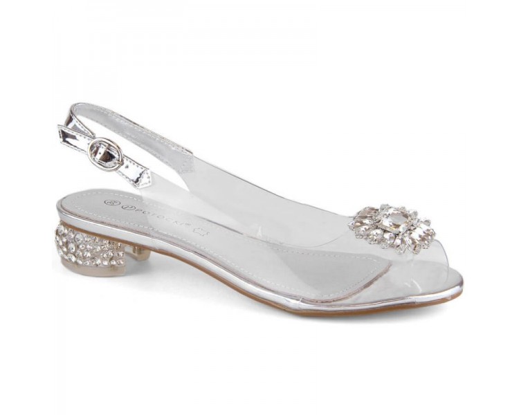 Transparentne sandały Potocki W WOL227B srebrne