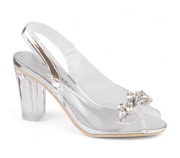 Transparentne sandały Potocki W WOL229B srebrne
