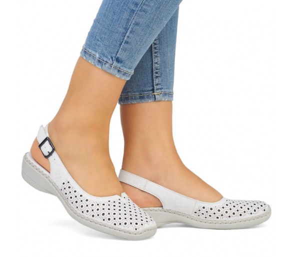 Skórzane komfortowe sandały Rieker W RKR665 białe