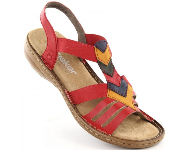 Komfortowe sandały z gumkami Rieker W RKR690 czerwone