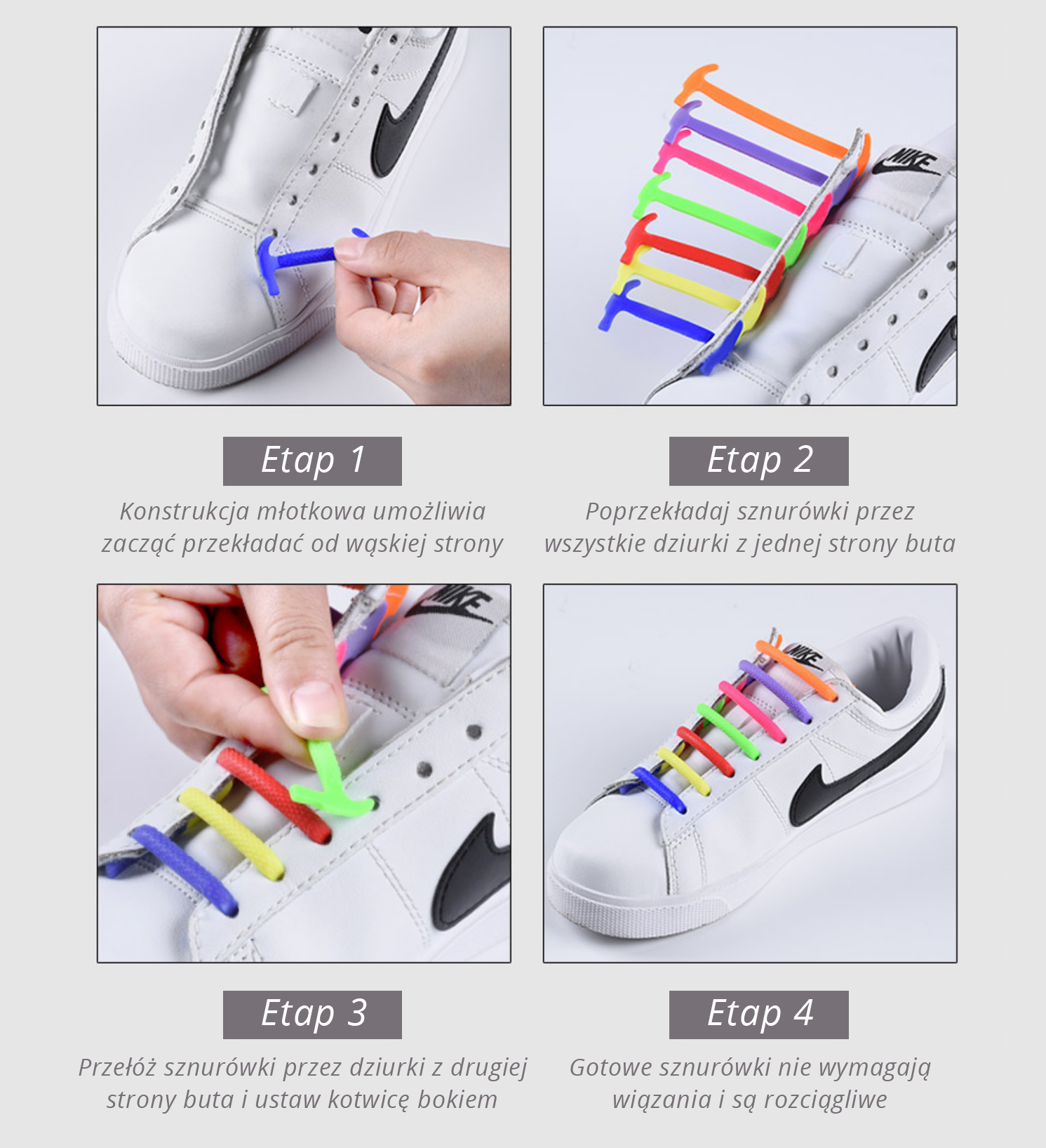 Instrukcja zakładania sznurówek silikonowych na buty